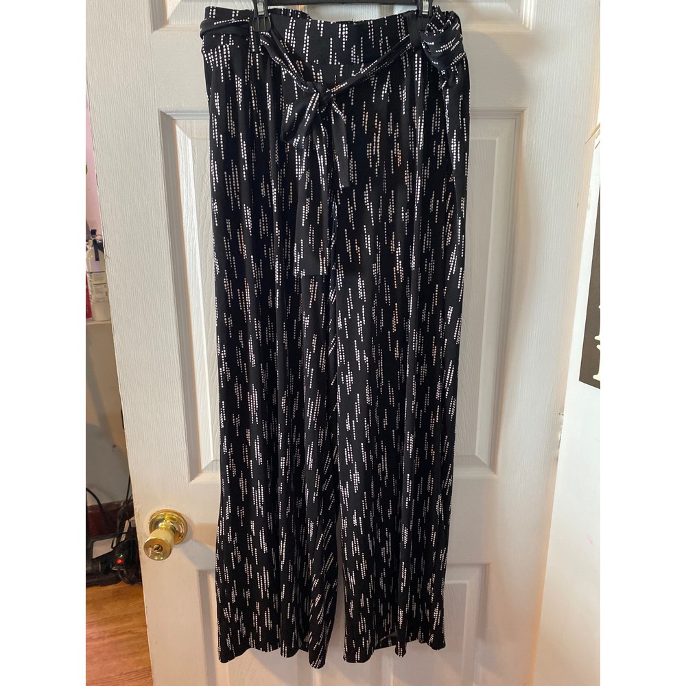 Torrid Black White Dotted Dash Print Wide Leg Tie Waist Pants Plus Size 0 L XL